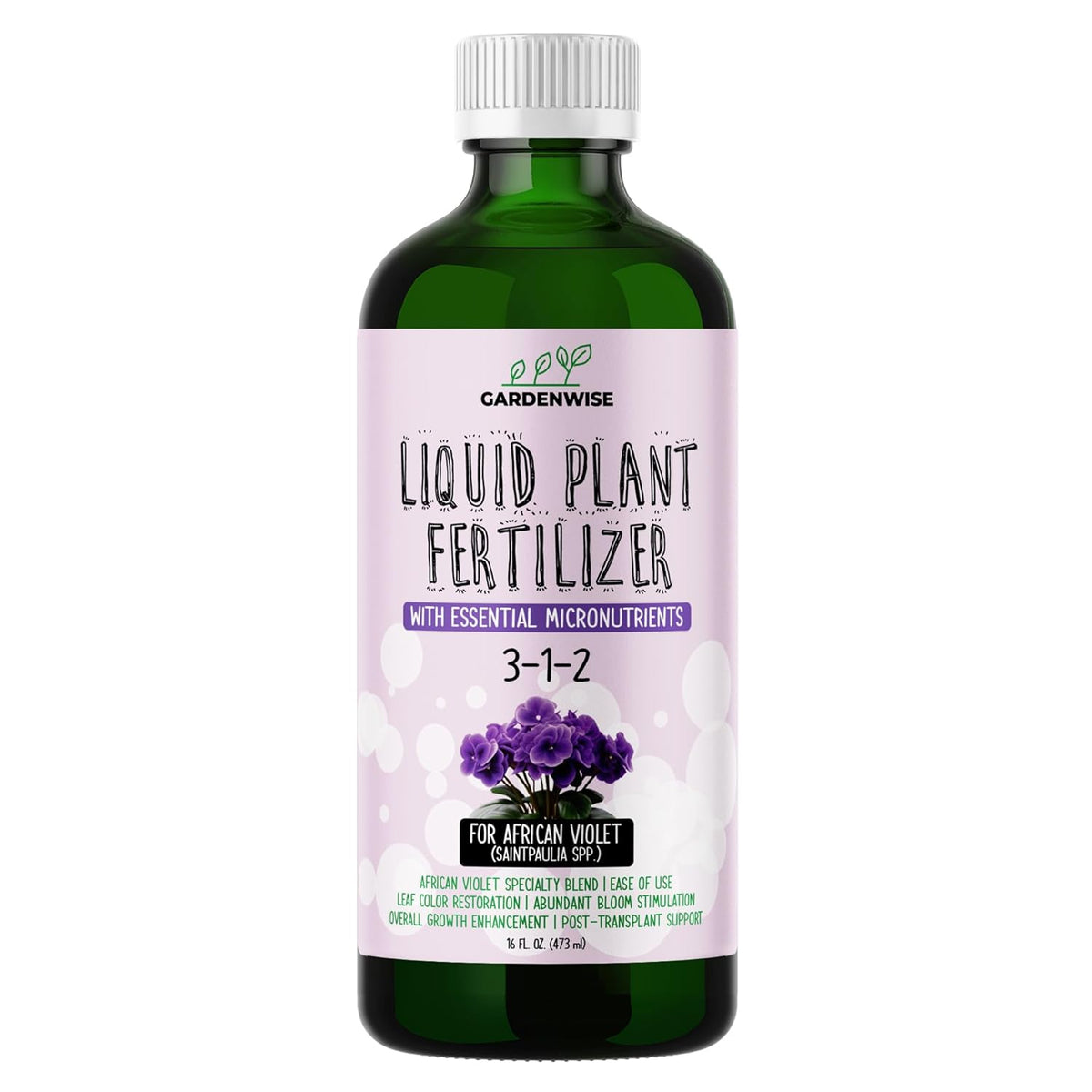 3-1-2 African Violet Fertilizer for Indoor Plants: Liquid Fertilizer with Essential Micronutrients Drops - Plant Food for African Violets (16 OZ)