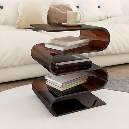 Modern Acrylic Side Table, S-Shaped End Table, Minimalist Coffee Table, Nightstand for Living Room, Bedroom, Home Décor, Stylish Acrylic Accent Table, Small Bookshelf(Clear)