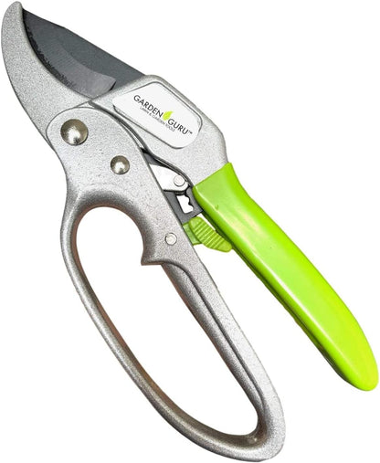 GARDEN GURU Professional Ratchet Pruning Shears Clippers – 4X Cutting Power – Ratcheting Garden Anvil Pruners Scissors - Ergonomic Grip - Makes Tough Cuts Easy - Great for Seniors & Arthritic Hands