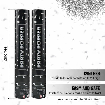 Confetti Poppers Silver Confetti Cannon 2 Pack Silver Foil Confetti 12 Inch Party Poppers for Wedding Birthday Graduation New Year’s Eve Party Decorations & Photo Props