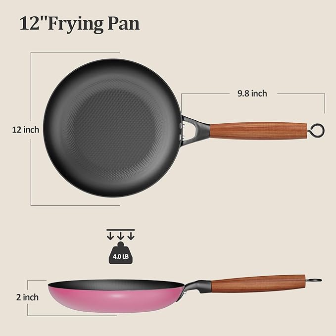 YUTANN Nonstick Frying Pan 12 inch, Ceramic Cast Iron Skillet, Lightweight Pre-seasoned Cast Iron Pan with Detachable Handle, Dishwasher & Oven Safe, Free of PFAS and PFOA