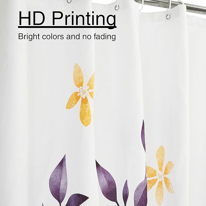 Eucalyptus Shower Curtain, Ombre Floral Leaves Plant Washable Fabric Bath Decor with 12 Hooks 72x72 inches, Lavender