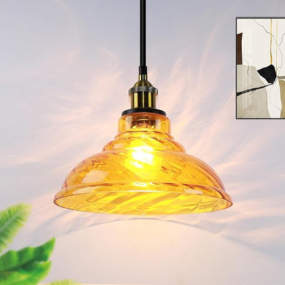 Kitchen Island Pendant Lights, Farmhouse Vintage Pendant Lighting 11.02" Small Nordic Amber Glass Hanging Pendant Lighting Fixtures Over Dining Room Table for Bedroom,Bar,Restaurant,E26