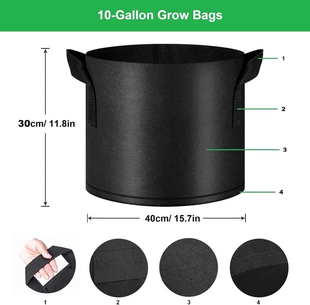 10-Gallon 10 Pack Grow Bags,Thickened Aeration Fabric Growing Pots Planters with Handles for Planting Vegetables Plants,Black