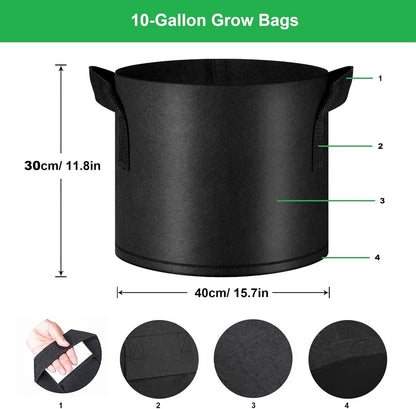 10-Gallon 10 Pack Grow Bags,Thickened Aeration Fabric Growing Pots Planters with Handles for Planting Vegetables Plants,Black