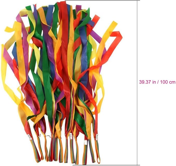 Rainbow Dance Ribbons, 12PCS Rhythm Ribbon Streamers for Kids Children Adults - Bright & Multi-Colored