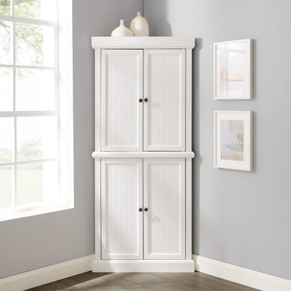 Maykoosh Tall Corner Pantry Cabinet - Modern Kitchen Storage, 2 Stackable Pantries, White, Space Saving