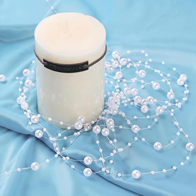 DomeStar 200FT White Pearls String, Artificial Pearl Strand Beaded Wire, for Home Decor, Garland Flowers, Party Supplies, DIY Crafts