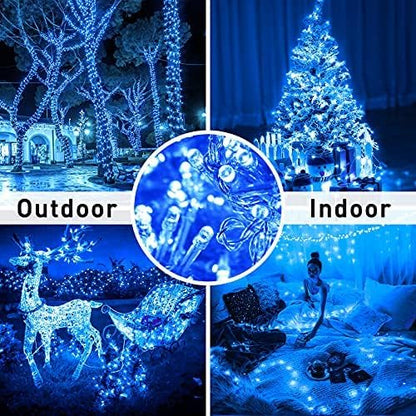 JMEXSUSS 250 LED Blue String Lights Indoor, 91.5ft Connectable Christmas Lights Outdoor Waterproof, 8 Modes Blue Christmas String Light for Party Garden Tree Halloween Decoration