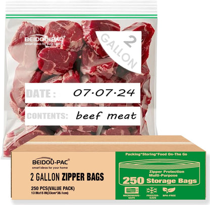 2 Gallon Large Food Storage Freezer Bags, 250 Count | Double Zipper |13" * 15", Freshness Easy Open Reclosable Clear Plastic Bags