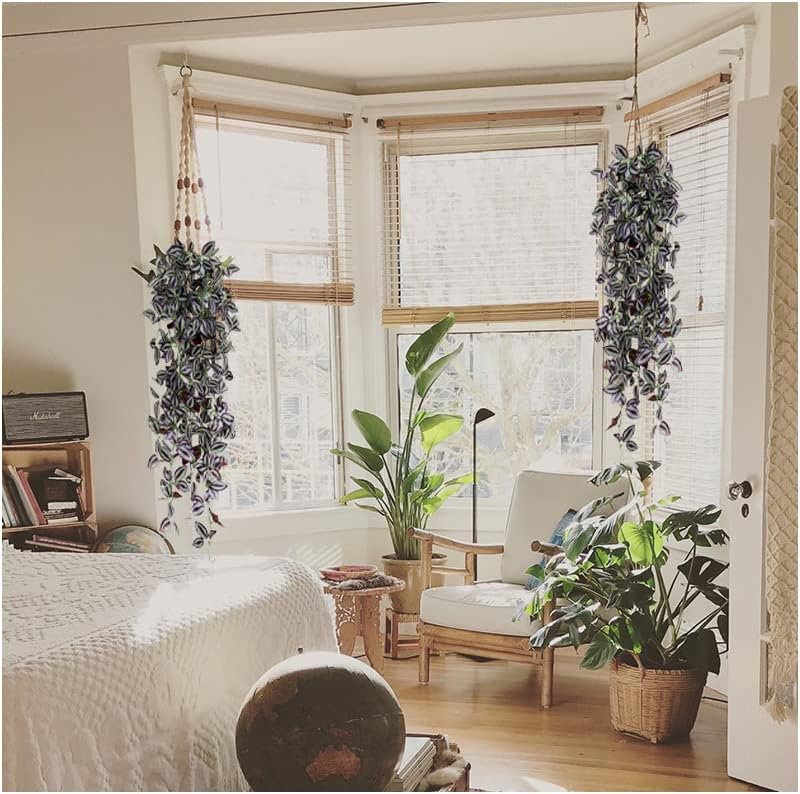 TOCHGREEN 3pcs Artificial Hanging Plants-3.6ft Fake Ivy Vine Purple Fake Ivy Leaves Faux Hanging Scindapsus Vine for Wall House Room Party Garden Indoor Outdoor Decoration
