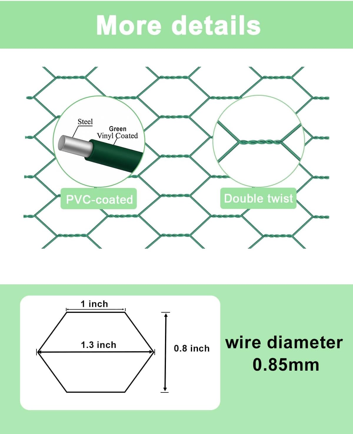 Garden Poultry Green Chicken Wire - 16.5 '' × 157 '' Chicken Wire Floral for Crafts, Garden Fence Animal Barrier, 1 inch Mesh Poultry Netting Fence, Pet/Rabbit/Chicken Wire Fencing