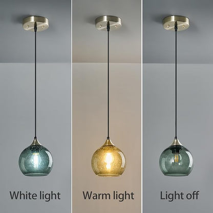 Gray Green Glass Pendant Lights Kitchen Island Lighting Globe Pendant Light Fixtures Modern Pendant Lighting for Kitchen Island Bedroom Living Dining Room Light Fixture(5.9in, 2-Pack)