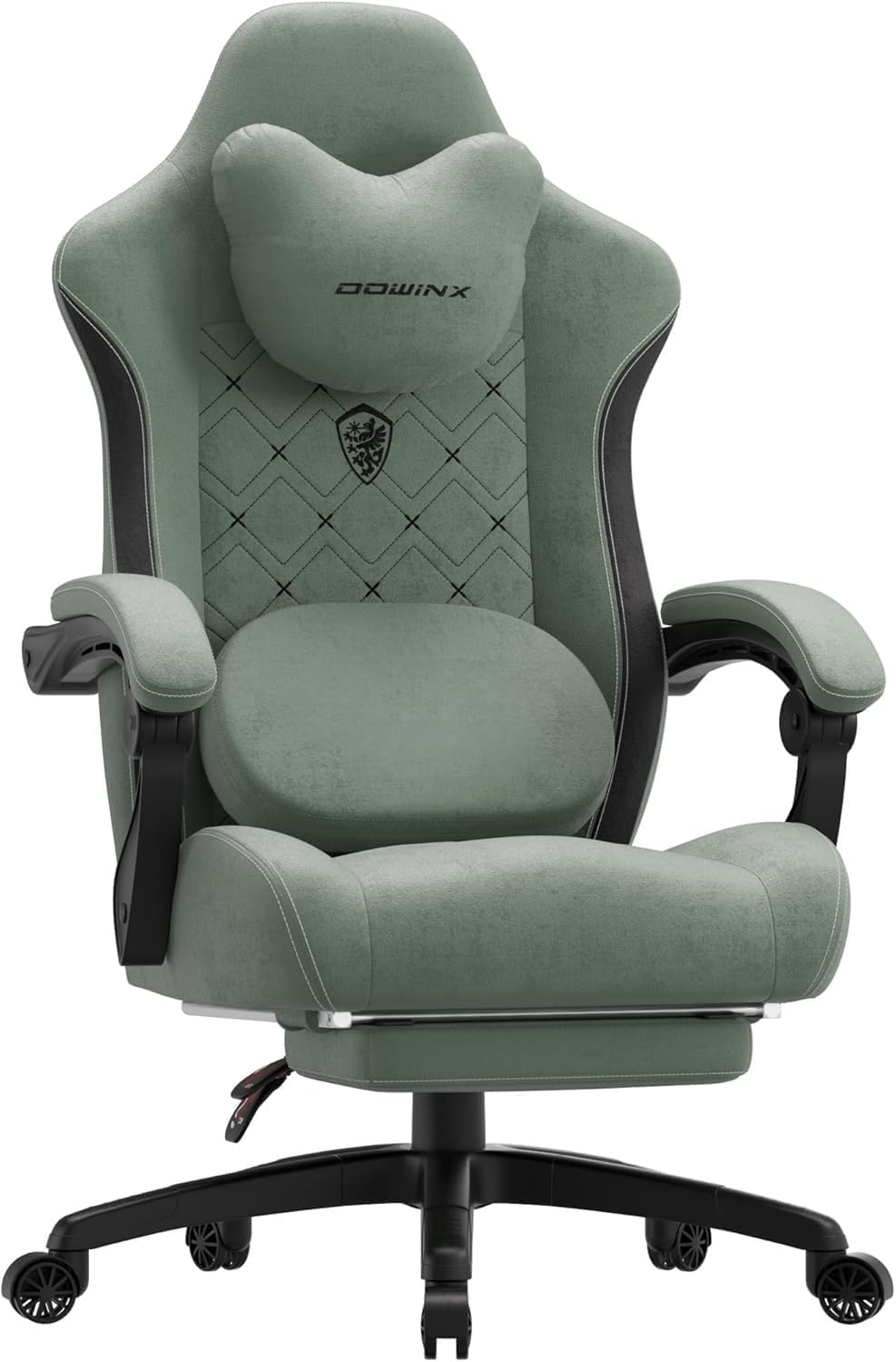 Dowinx Gaming Chair with Heated Massage Lumbar Support,Big and Tall Fabric Gaming Chairs for Adults with Footrest, Ergonomic Computer Game Chair with Poket Spring Cushions, 350lbs, Green