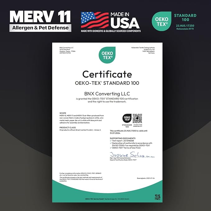 BNX TruFilter 14x20x1 Air Filter MERV 11 (6-Pack) - MADE IN USA - Allergen Defense Electrostatic Pleated Air Conditioner HVAC AC Furnace Filters for Allergies, Dust, Pet, Smoke, Allergy MPR 1200 FPR 7