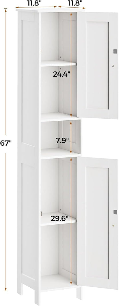Homleke Tall Bathroom Storage Cabinet with 2 Doors, Slim Bathroom Cabinet | Narrow Storage Cabinet with Adjustable Shelves, Anti-Tip Design, Reversible Door, Easy Assembly, White, 11.8''W