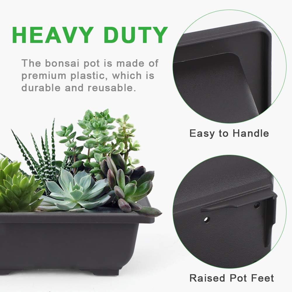 GROWNEER 6 Packs 6.5 Inch Bonsai Training Pots with Drainage Humidity Trays, Bonsai Tree Kits with 1 Repotting Mat, Growing Planter for Garden, Yard, Balcony, Office, Indoor, Outdoor