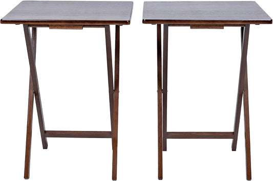Modern Indoor Folding Tray Table Set of 2, Walnut Finish, Solid Rubberwood, 19 x 14.5 x 26 Inches, Lightweight & Easy to Move, Space-Saving Storage