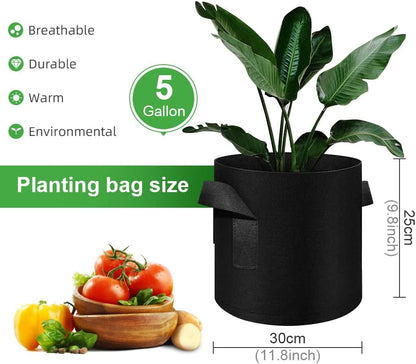 150-Pack 5 Gallon Grow Bags Bulk, Heavy Duty Thickened Nonwoven Fabric Pots with Handles, Felt Breathable Planter Bag, Garden Growing Bag for Vegetable Flower Plants Fruits, Black