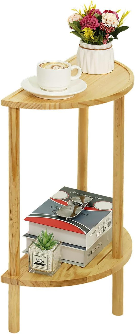 End Table Half Moon Side Tables, 2 Tier Half Round Side Table, Sofa Side Half Round Table with 2-Tier Storage Shelves, Nightstand for Living Room, Bedroom, Small Space, Rustic Brown, Boho Side Table