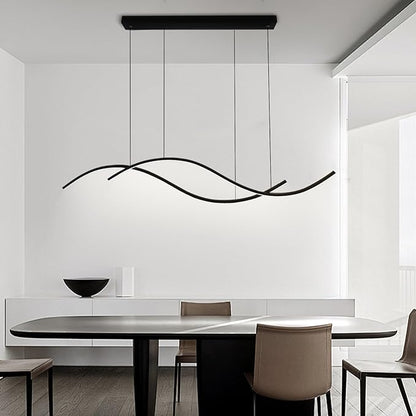 Modern Led Pendant Light, Dimmable Black Led Chandelier for Dining Room Light Fixture Over Table Creative Wave Pendant Light for Kitchen Island, Dining Room, Bedroom