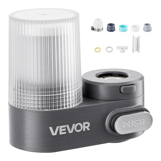 VEVOR Water Filter for Sink Faucet, Faucet Mount Water Filtration, 5-Stages Filter Reduce 97% Lead, 95% Chlorine, Rust, Skincare Tap Water Purifier for Kitchen Bathroom,1 Filter, Grey