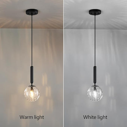 Modern Black Pendant Light Hanging Fixture Light for Kitchen Island Mid Century with Globe Pendant Light Clear Glass Pendant Lighting for Living Room Bedroom Entryway (3 Pack)