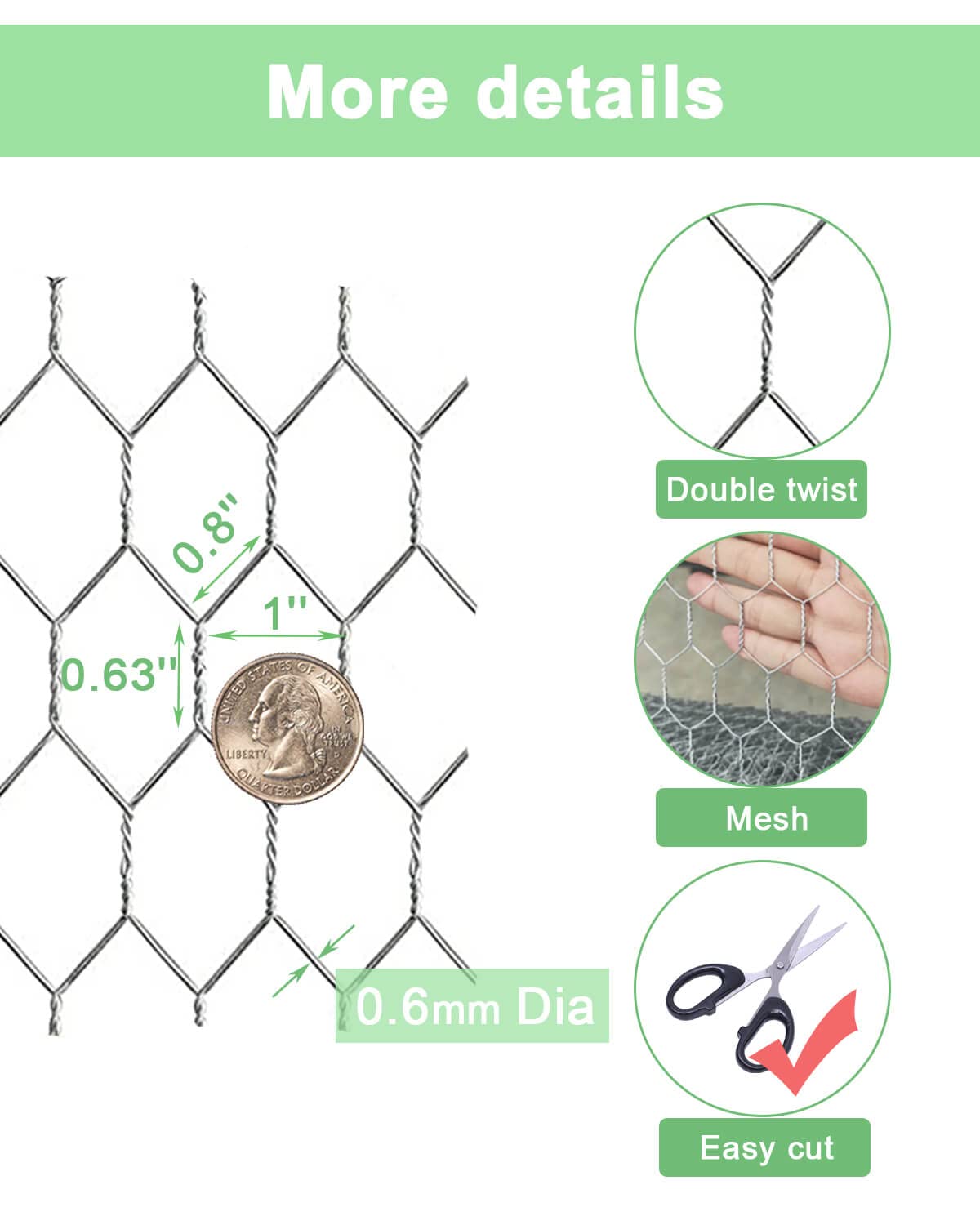 Garden Poultry Chicken Wire Netting - 24 '' × 150 ' Garden Fence Animal Barrier, Chicken Wire for Crafts, 1 inch Mesh Poultry Netting Fence, Pet/Rabbit/Chicken Wire Fencing