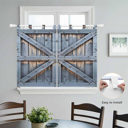 Farmhouse Wood Grain Bedroom Curtains 63 Inch Length, Window Curtains Tab Top, Vintage Country Barn Gate Textured Light Filtering Window Treatments Drapes 42"x63" 2 Panel