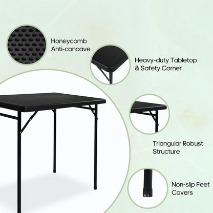 3ft Rectangular Folding Table for All-Occasion, Foldable Table with HDPE Tabletop and Steel Legs, Durable and Stable Small Folding Table, Perfect for Camping, Picnic, Party, Indoor & Outdoor, Black