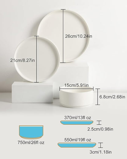 Sweejar Porcelain Dinnerware Sets for 4, 12 Pieces Ceramic Plates and Bowls Set, Classic Modern Simple Kitchen Dinner Dining Ware Set, Dishwasher and Microwave Safe Dishes Sets(Pure White)
