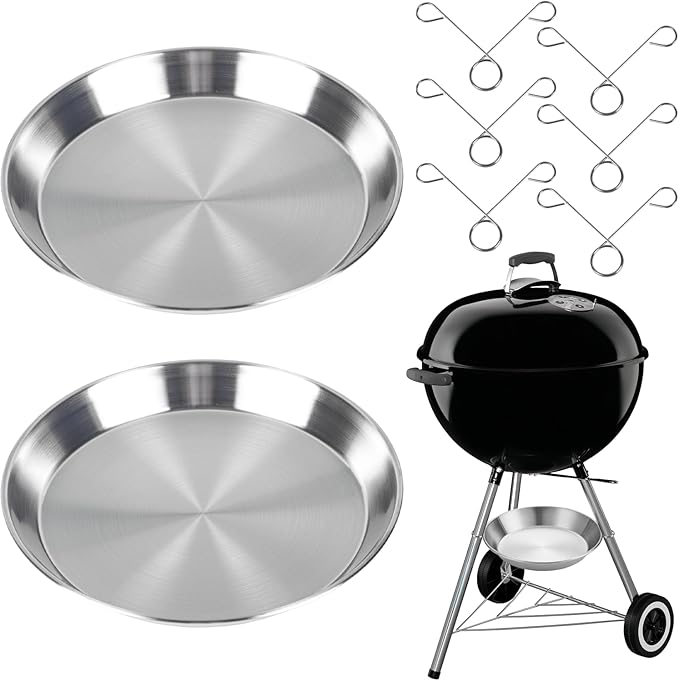 2 Pack 11.8" Ash Catcher Pans with Clips for Weber 18" 22" Kettle Grill, Heavy-Duty Metal Ash Pan Replacement for Charcoal Grill, BBQ, Campfire, Fireplace