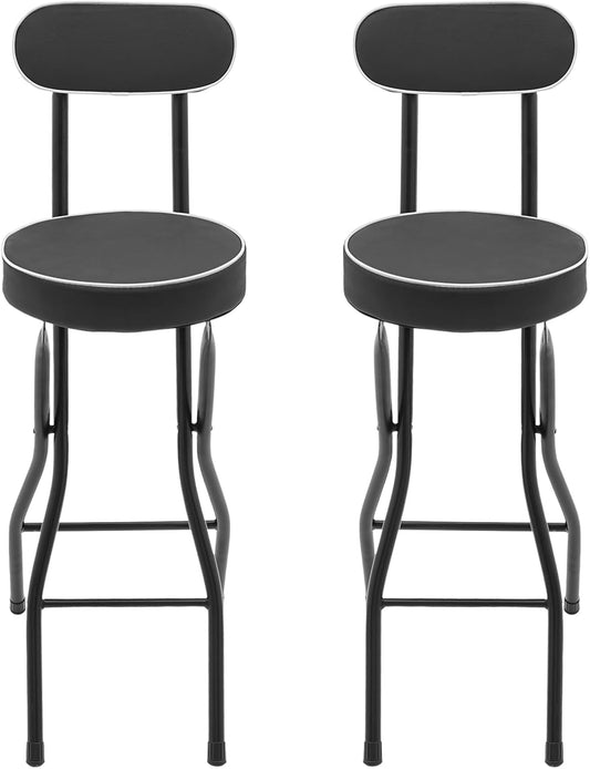 2 PCS Folding Bar Stool with Back, Tall Foldable Stool, Portable Stools Counter Height Foldable Stools Chairs Collapsible Stool for Kitchen Bar Shop Cafe ﻿ (Black)