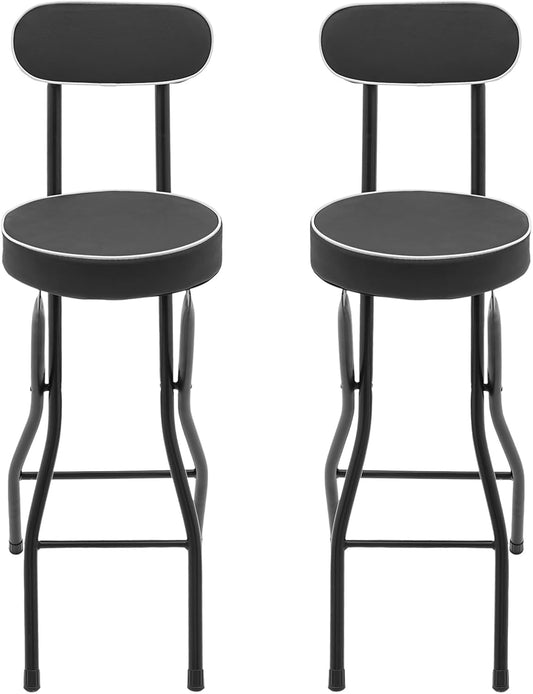 Folding Bar Stool with Back, 2Pcs Cushioned Padded Folding Stool, 275.58Lbs Weight Capacity, Portable Stools Chairs for Camping Hiking Picnics Barbecues Traveling Fishing Hiking Gardening Travel Etc