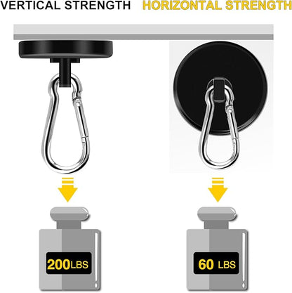 DIYMAG Black Magnetic Hooks,200LBS Strong Heavy Duty Neodymium Magnet Hooks ，Strong Magnetic Hooks for Hanging at Home, Office Locker, Workplace, Refrigerator, Cruise Ship or Travel, 4 Pack