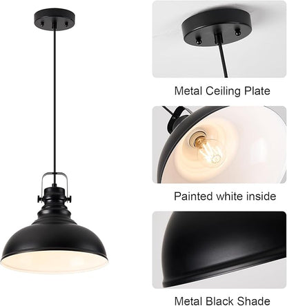 Industrial Pendant Light Fixture, Farmhouse Decor Adjustable Metal Hanging Lamp, Vintage Pendant Lighting for Kitchen Restaurant Dining Room Cafe, E26 Base Black (Black, 1 Pack)