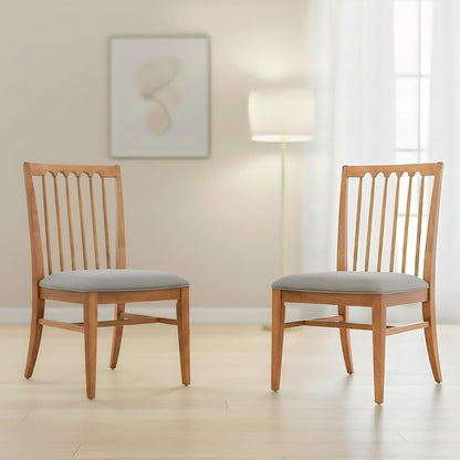 Wood Dining Chairs Set of 2, Upholstered Farmhouse Dining Room Chair, Chenille Armless Side Chair with Solid Rubberwood Legs, Rustic Wooden Kitchen Chair for Kitchen/Living Room, Grey