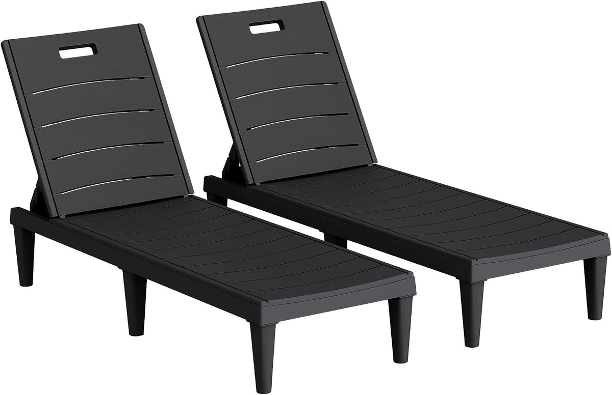 Homall Patio Chaise Lounge Chairs Set of 2, Outdoor Lightweight Lounge Chairs, 5 Position Adjustments Backrest for Outside Pool, Garden, Patio and Beach, Black