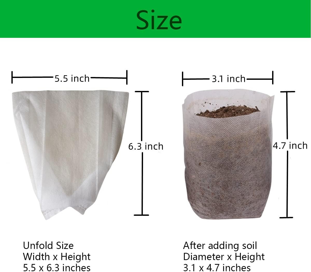 gardtree Plant Nursery Bags 5.5 * 6.3 inches 200PCS, Non-Woven Biodegradable Plant Grow Bags Fabric Seedling Starter Bags for Vegetable Flower Fruit Saplings Tree, Home Garden Supply