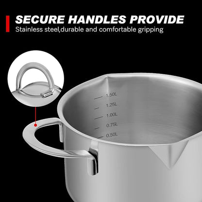 Tri-Ply Stainless Steel Sauce Pan with Steamer Basket & Straining Glass Lid — Heavy-Duty, Thick Base,Rust-Resistant,Warp-Free —100% Food-Grade —Built to Last– Works with All Stovetops, Pasta Pot 2 QT