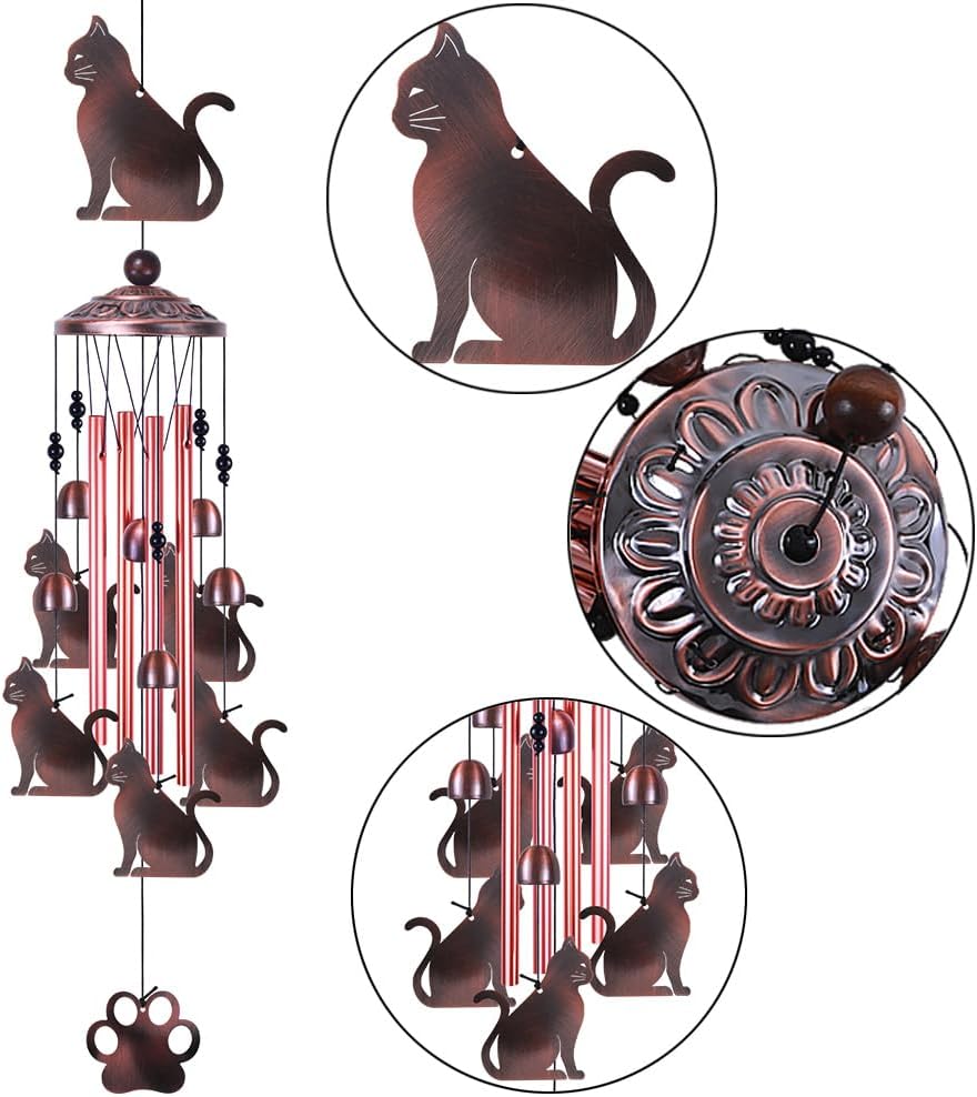 Cats Wind Chimes Outdoor/Indoor Decor - 36 Inch Metal Musical Wind Bells, Mobile Romantic Kitten Wind Catcher, Outdoor Cats Wind Chimes Gifts for Mom, Home, Balcony, Trees, Festival Garden Decoration