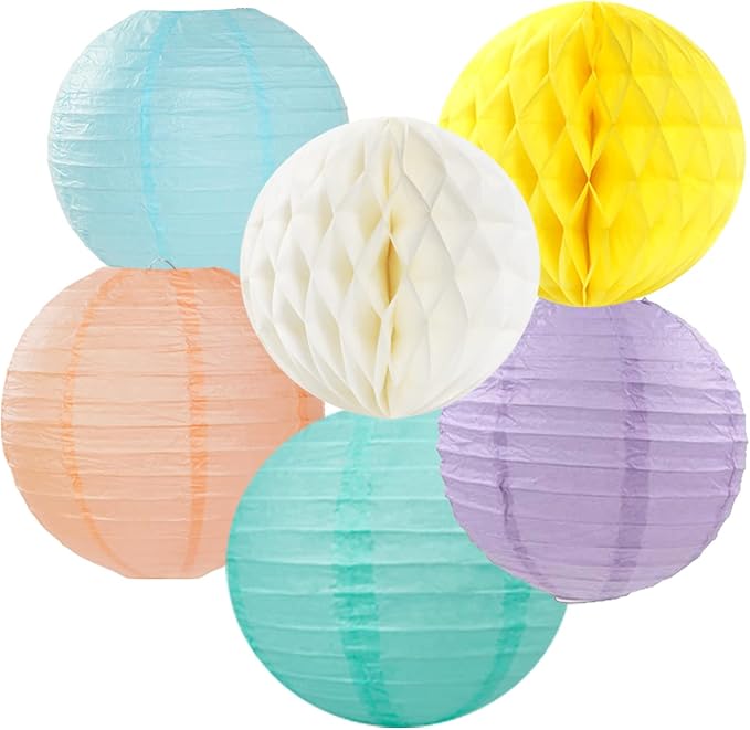 Pastel Rainbow Party Decorations Streamers - 14pcs Boy Girl Kids Birthday Supplies,Pink Yellow Blue Paper Lanterns Fan,Tissue Pom Poms,Honeycomb Balls, Baby Shower Wedding Decor Lasting Surprise
