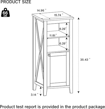 35.4" Tall Bathroom Floor Cabinet, 15.7" Wide Farmhouse Small Storage Cabinet with Door, Corner Floor Cabinet with Shelves, Organizer for Living Room, Kitchen, White