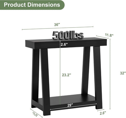 36" Narrow Console Table - 500lb Capacity 2-Tier Entryway Table, 2.6" Thick Top, Easy Clean & 15-Min Assembly, Sofa Table for Small Spaces