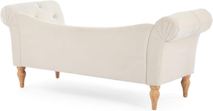 Christopher Knight Home Ucal Velvet Upholstered End of Bed Ottoman, Wooden Living Room Ottoman Bench with Curved Arms, Long Entryway Bench with Button Tufting, Long Seating for Bedroom, Beige