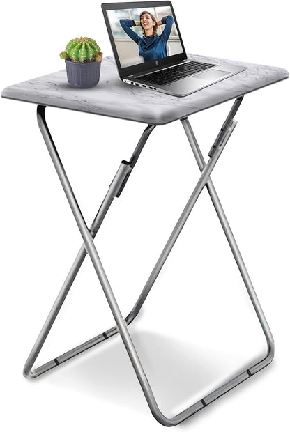 Garden 4 you Tv Trays, Folding Tray Table, Dinner Tray Table with No Assembly Required&Sturdy, Foldable Snack Eating Trays Table for Living Room, 15 x 18.9 x 26 in(White Marble,1PC)