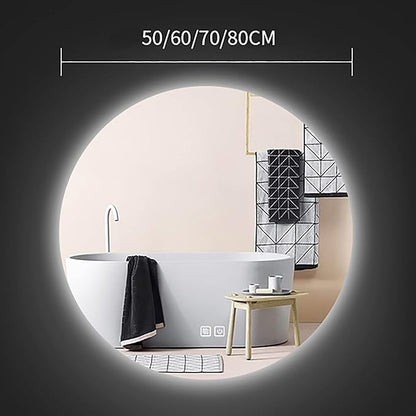 Led Mirror for Bathroom,Bathroom Mirrors for Vanity,Shatter-Proof,with Dimming & 3 Color Modes,Heated Demister Pad,Anti-Fog,Hanging Vanity Mirror,Easy to Install, Easy to Clean (Size : 60x60cm)