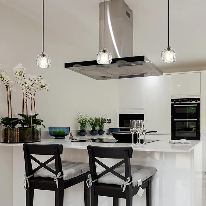 Modern Pendant Light Fixture, Prism Crystal Small Pendant Light for Kitchen Island, Black Crystal Single Pendant Lighting for Dining Room Bedroom