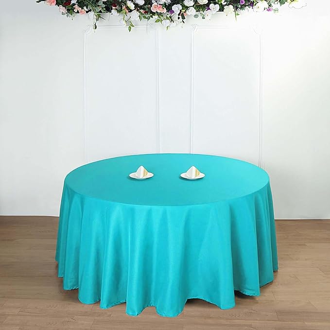 Efavormart Round Tablecloth, 132 Inch Stain & Wrinkle Resistant Washable Table Cloth, Decorative Polyester Fabric Table Cover for Banquet, Wedding, Dining- Turquoise