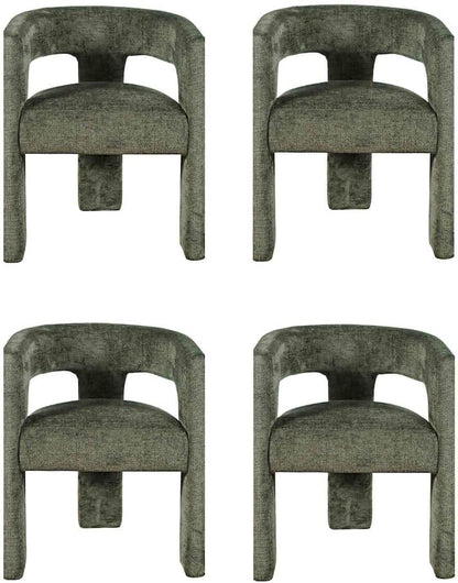 Jofran Gwen Jacquard Upholstered Accent Chair, Modern Luxury Plush Sculptural Armchair for Dining Room or Living Room, Chairs Living Room, Forest, Set of 4